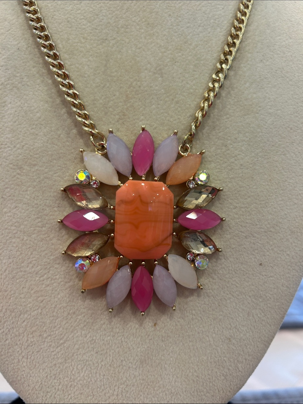 Coral & Pink Large Sunburst Statement Necklace-NWT